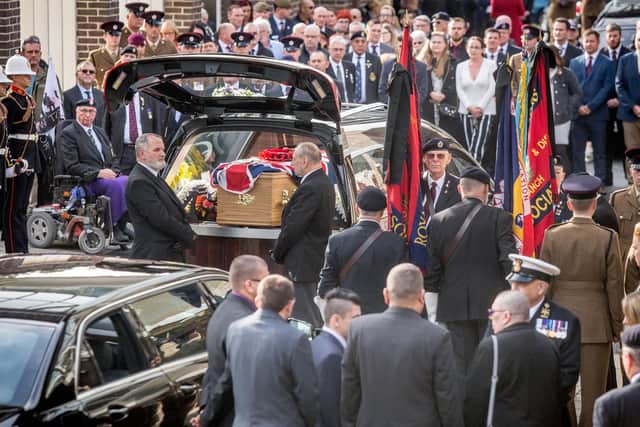 Pictured: Veterans and service men and women at Reg Tegg's funeral in Portchester Crematorium.
Picture: Habibur Rahman