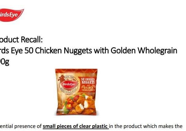 Recall notice issued by Birds Eye for the chicken nuggets