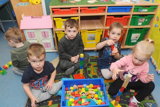 From left, Taylor Stephens, three, Cooper Loader, four, Olivia Friend, three, and Iris Bradrick, three, are all settled at the nursery, which is rated outstanding.
Picture: Sarah Standing (151019-9204)