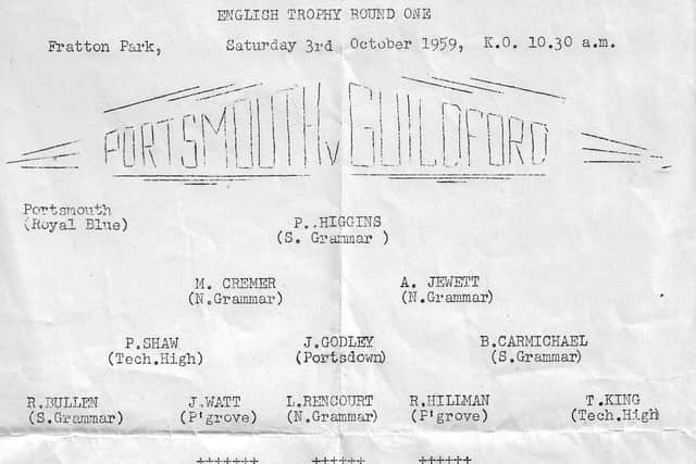 Pompey Schoolboys team against Guildford in the English Schools Trophy, 1959. Brian Carmichael collection.