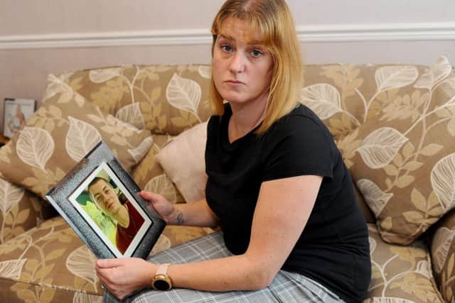 Kelly Anderson (40) from Gosport, holds a picture of her son Daniel Mace, who was found dead on July 10, 2019, aged 22.