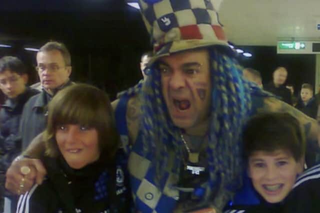 Mason Mount, aged 10, pictured with John Westwood after bumping into the Pompey fan at Fulham Broadway. Mason had been ball boy for Chelsea's match with Barcelona