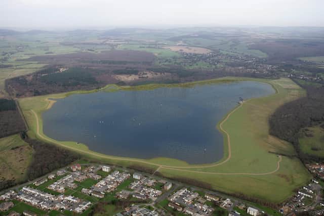 An aerial CGI image of what Portsmouth Water's reservoir could look like after construction.