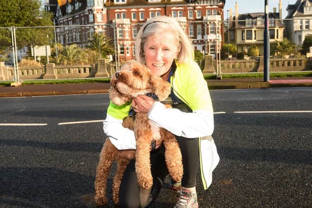 Linda Swinburne and her dog