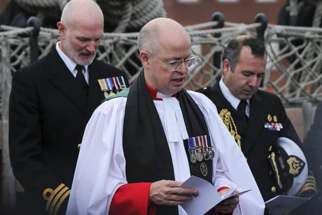 Tributes during the service to mark the anniversary of the Battle of Trafalgar on HMS Victory in Portsmouth. Photo: Leading Photographer Ben Corbett