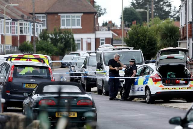 Police at the scene. Aftermath of the fire at Grange Crescent, Gosport.  Picture: Chris Moorhouse     (310719-88)