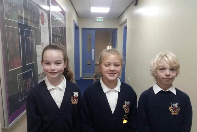 Morelands Primary School pupils, Amelia Tong, 10, Gracie Gillham, 10, and Joshua Evans, 10.