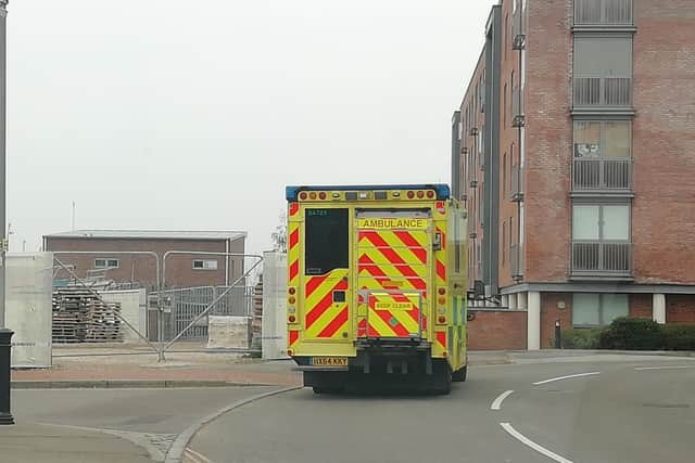 The ambulance pulls away from Weevil Lane en route to QA Hospital. Picture: David George