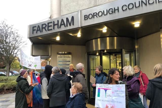 Activists gathered outside Fareham Borough Council before a vote on goals to tackle the climate emergency.