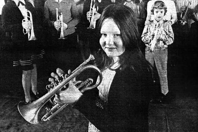 Margaret Beames, 12, of Wakefords School, Havant, won the trumpet/cornet solo class for 14 years and under in the 1973 Portsmouth Music Festival. Picture: Mick Cooper collection.