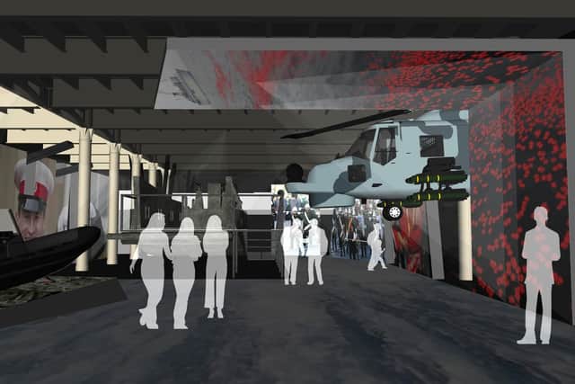 Real kit like a helicopter and rigid raider could dominate a gallery in the future Royal Marines Museum, in Portsmouth Historic Dockyard.