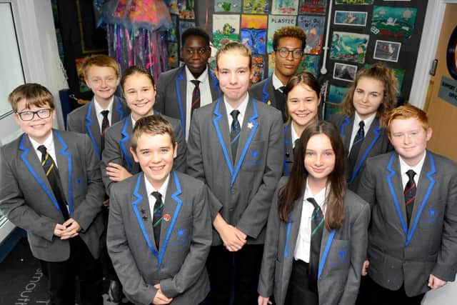 Crew members, back left to right, Richard Oluwabiyi, 12 and Jonas Michael,13, (middle left to right) Ricky Jupe,13, Andreea Robu, 13, Holly Manning, 12, Adina Robu, 13, and Erin Hunt, 14 with (front left to right) Ben Mapes, 12, Jack Wicken, 12, Gabby Langford, 12, and Harry Childs, 12.
Picture: Sarah Standing