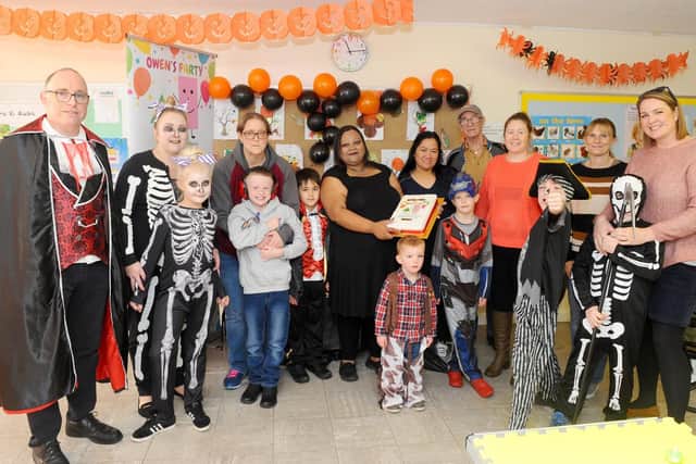 Pictured: Owen's Party celebrated its one year birthday with a Halloween themed party at Priory Park Community Hall in Park Gate. Founder, Alaya Ponsford (middle), celebrates with children, parents and carers.


Picture: Sarah Standing