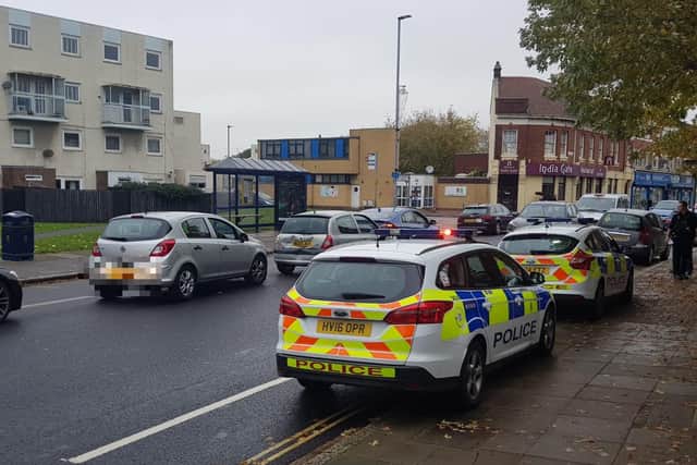 Emergency services at the scene of the crash on Kingston Road South in Portsmouth. Picture: Habibur Rahman