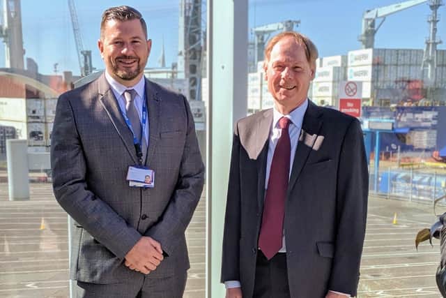 Portsmouth International Port's new harbour master, Ben McInnes, left, and Rupert Taylor - his predecessor.