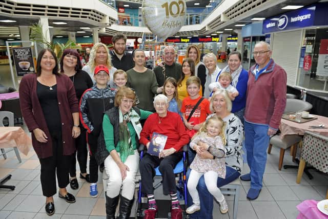 Lilian with her friends and family at her birthday party. Picture: Ian Hargreaves  (271019-10)