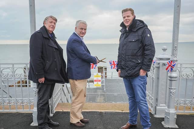 5/11/19

South Parade Pier is reopening its boat deck after being closed for five years and having a 200,000 refurbishment.

 Tommy Ware, Gerald Vernon-Jackson and Tommy Ware junior. Picture: Habibur Rahman