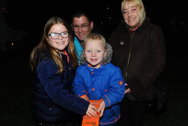 Back from left, Mark Toovey from Leigh Park with his mum Dawn and children Ella-Rosa (9) and Archie (5), who started the fireworks.
Picture: Sarah Standing (051119-1245)