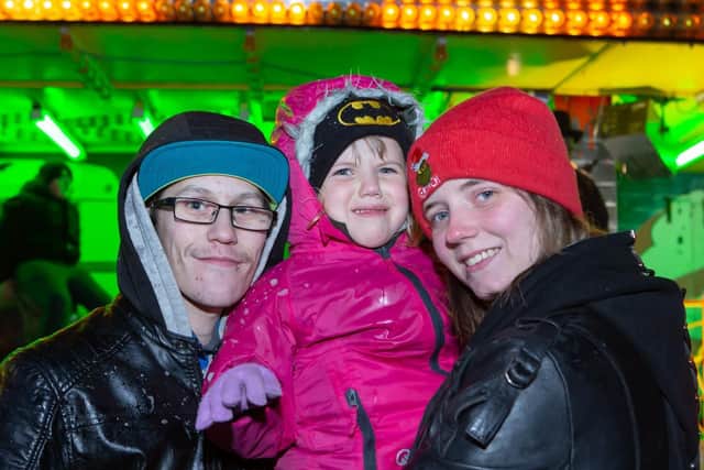 Blake Reddington, Phoebe, 4 and Kayleigh McGinley at the Cosham fireworks. Picture: Habibur Rahman