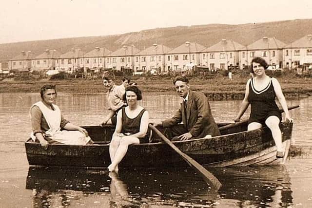 Angela Bartron posted this image on Memories of Bygone Portsmouth facebook group. She says her grandparents are in the middle with her uncle Laurie. Taken where Port Solent is now.