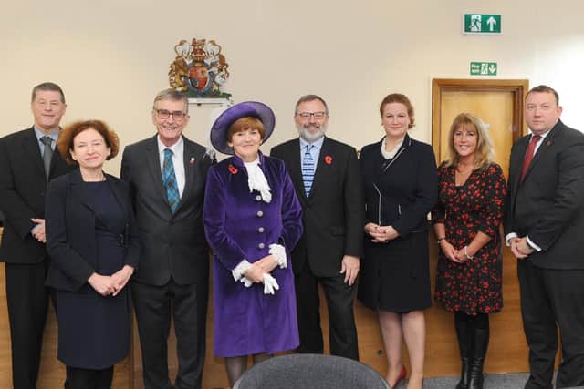 From left, delivery manager Jim May,  chamber president Siobhan McGrath,, regional tribunal judge for residential property Michael Tildesley OBE, the High Sheriff of Hampshire Sarah Le May, employment judge  Mark Emerton, district tribunal judge for social security and child support Joanna Brownhill, operations manager Tania Baxman and judge in health, education and social care Clive Dow
Picture: Sarah Standing (081119-1373)