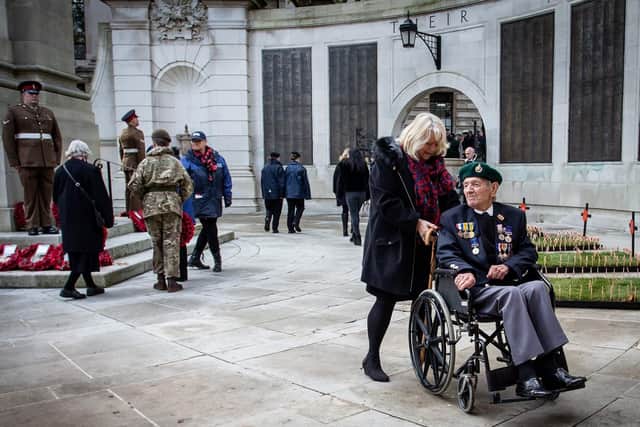Peter Hackett laid a wreath at the Cenotaph after the Remembrance service in Portsmouth. Picture: Habibur Rahman