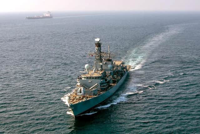 Portsmouth-based frigate HMS Kent pictured in the Gulf escorting ships. Photo: Royal Navy