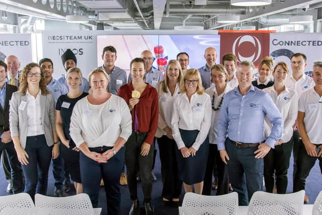 The M12 Solutions team with brand ambassador Dani Rowe - Giganet is M12's internet connectivity brand