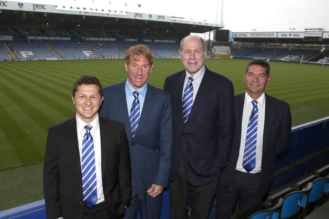 Eric Eisner, second left, and Mark Catlin, right, have stated Pompey are focussing on quality over quantity in January. Photography by Habibur Rahman
