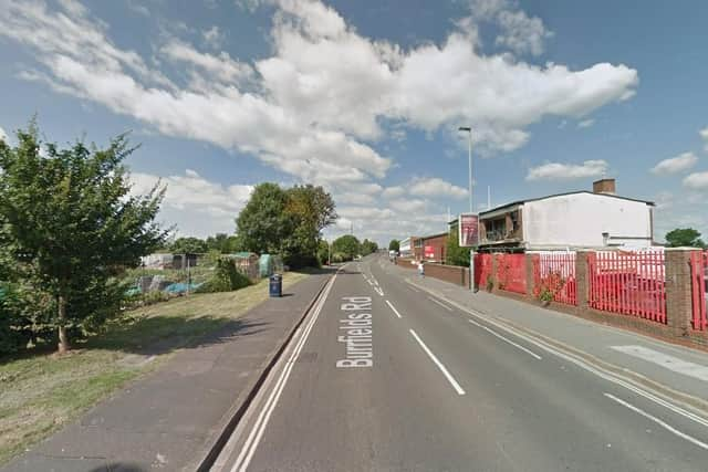 One person has been taken to hospital after a three-vehicle crash on Burrfields Road, Portsmouth. Picture: Google Street View