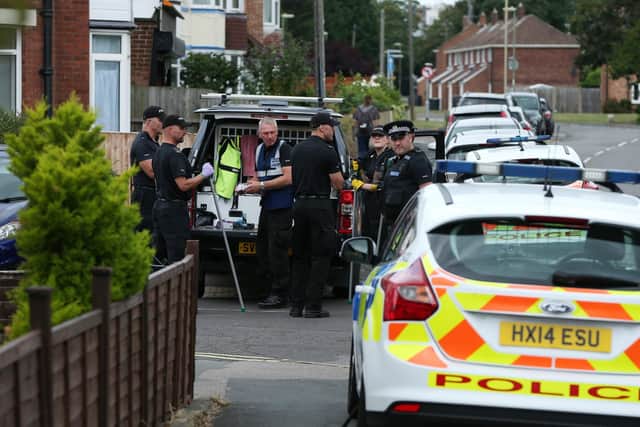 Police at the scene after the fire at Grange Crescent, Gosport. Picture: Chris Moorhouse (310719-89)