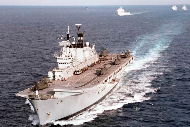 Previously unissued handout photo of HMS Ark Royal and her task force heading down to the North Arabian Gulf to take part in Operation Telic, Monday March 10, 2003. PA Photo/Royal Navy Handout. Crown Copyright