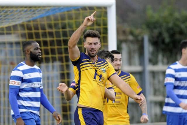 James Thompson celebrates his goal against Dunstable. Picture: Ian Hargreaves