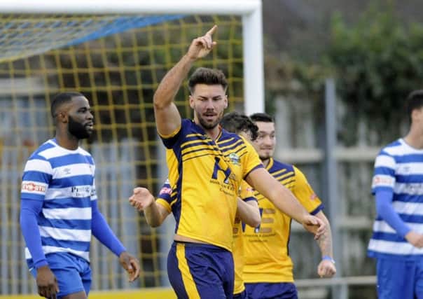 James Thompson celebrates his goal against Dunstable. Picture: Ian Hargreaves