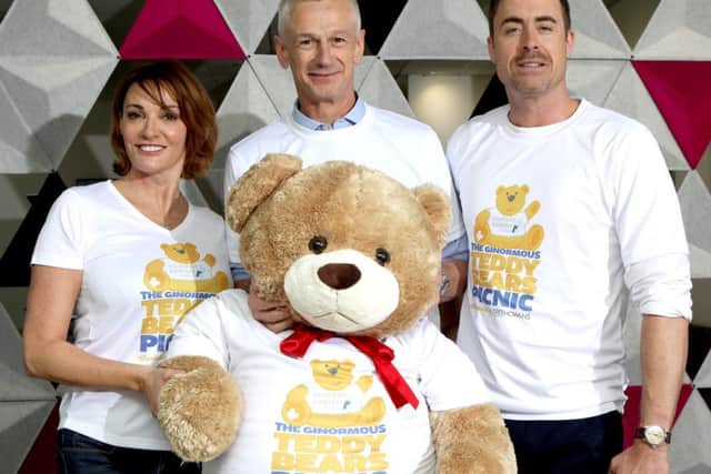 Sarah Parish, Trethowans managing partner Chris Whiteley and Jim Murray launch the second year of Teddy Bears Picnics across the south