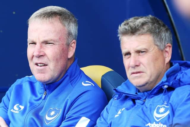 Pompey boss Kenny Jackett, left, and Academy chief Mark Kelly. Picture: Joe Pepler