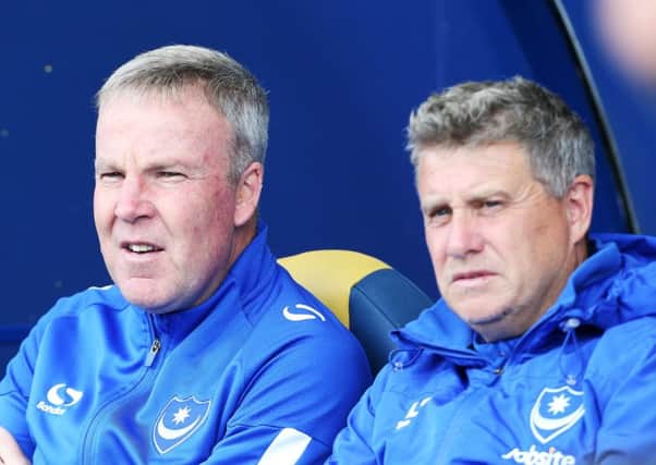 Pompey boss Kenny Jackett, left, and Academy chief Mark Kelly. Picture: Joe Pepler