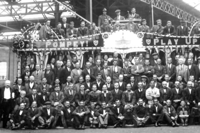 Portsmouth tramways staff in 1932 at the depot at Gladys AVenue, North End, Portsmouth.  (Barry Cox collection)