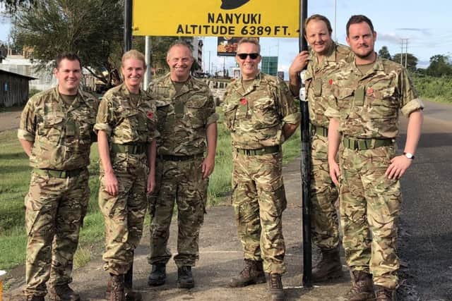 Stephen Morgan, Portsmouth South MP, pictured far right with soldiers from the British Army's training unit in Kenya.
