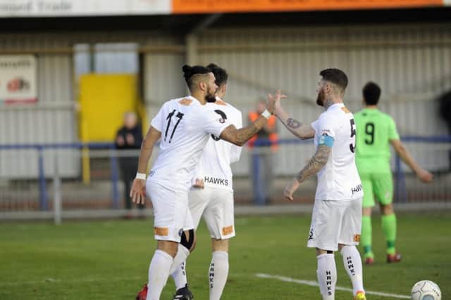 The Hawks celebrate as Jordan Rose netted against Dorking. Picture: Ian Hargreaves