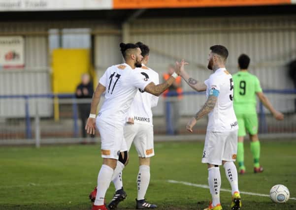 The Hawks celebrate as Jordan Rose netted against Dorking. Picture: Ian Hargreaves