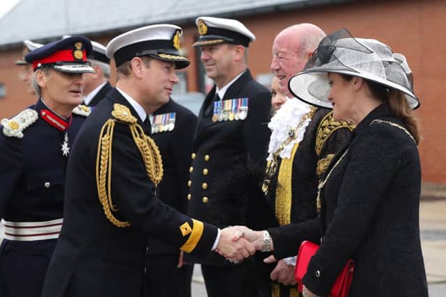The Earl of Wessex meets and greets the VIP of the service of Dedication for RFA Tidespring