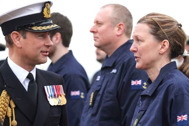 The Earl of Wessex inspecting the ship's crew