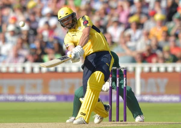 Hampshire's James Vince hits a six during the NatWest T20 Blast Finals Day at Edgbaston, Birmingham. PPP-170309-212743001