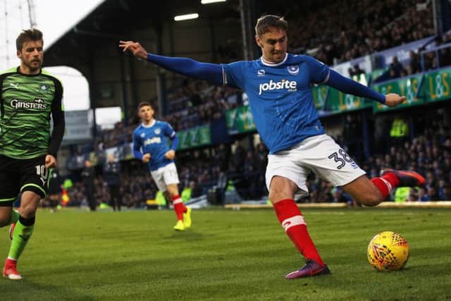 Brandon Haunstrup delivers a cross against Plymouth. Picture: Joe Pepler