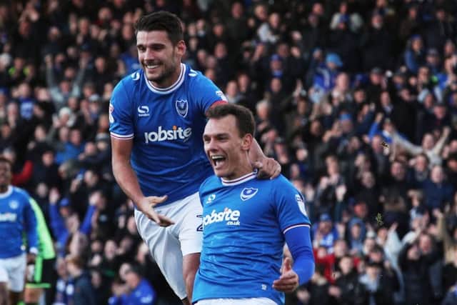 Kal Naismith celebrates his goal against Plymouth with Gareth Evans. Picture: Joe Pepler PPP-171126-125304001