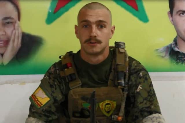 Ollie Hall speaking in a YPG video. Picture: YPG Press Office