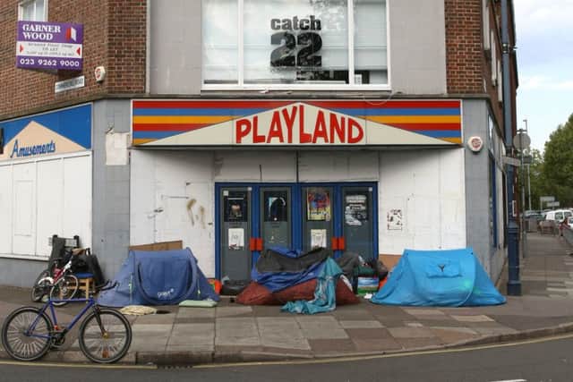 Homeless people camping in the centre of Portsmouth earlier this year