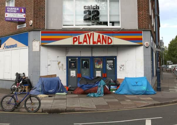 Homeless people camping in the centre of Portsmouth earlier this year