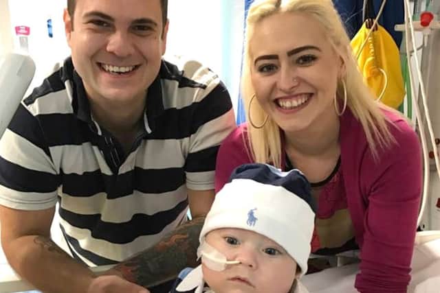 Max Olivares is celebrating his first birthday after being born at 27 weeks. He has pulmonary vein stenosis and has never left hospital. He's pictured with parents Hannah Bloomfield and Wayne Olivares, from North End